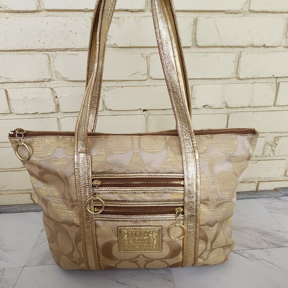 Vintage Coach Poppy Op Art Glam Gold Tote Bag Purse - Picture 2 of 14